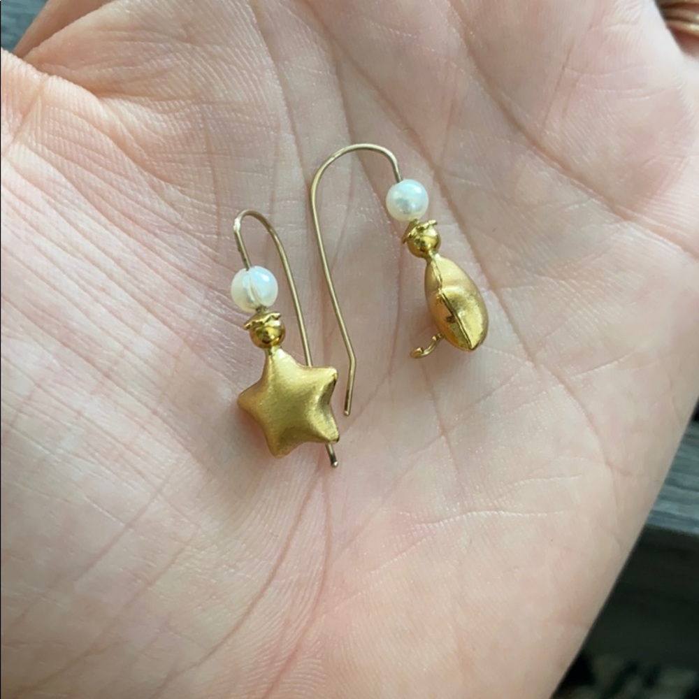 Italian gold and pearl star earrings